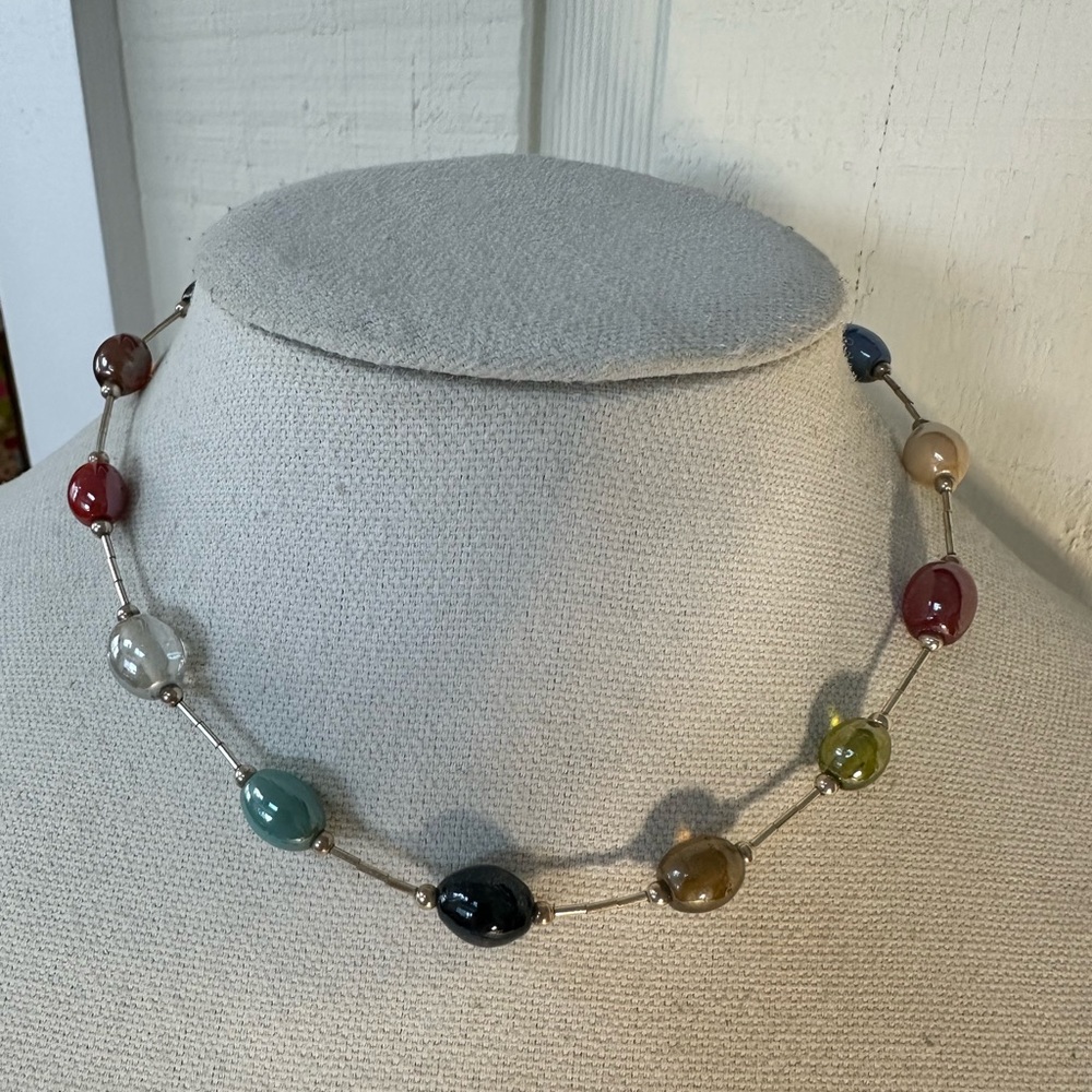 Beautiful oval glass bead and 925 silver necklace